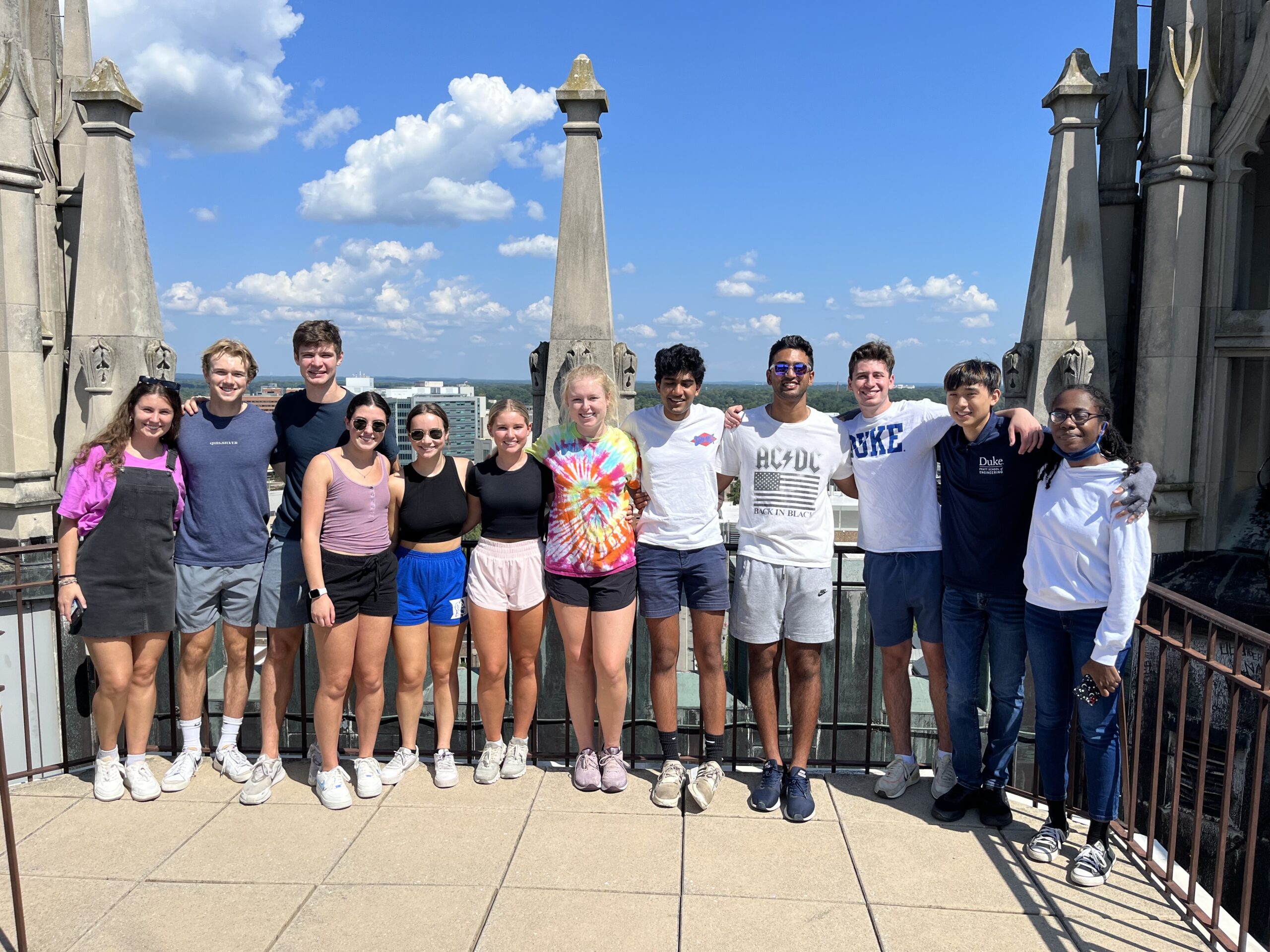 Schaad's "Engineering the Planet" class poses for a photo atop Duke Chapel